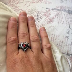 Silver and Red Heart Ring